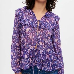 Maje Purple Pink Ruffled Tie Front Blouse